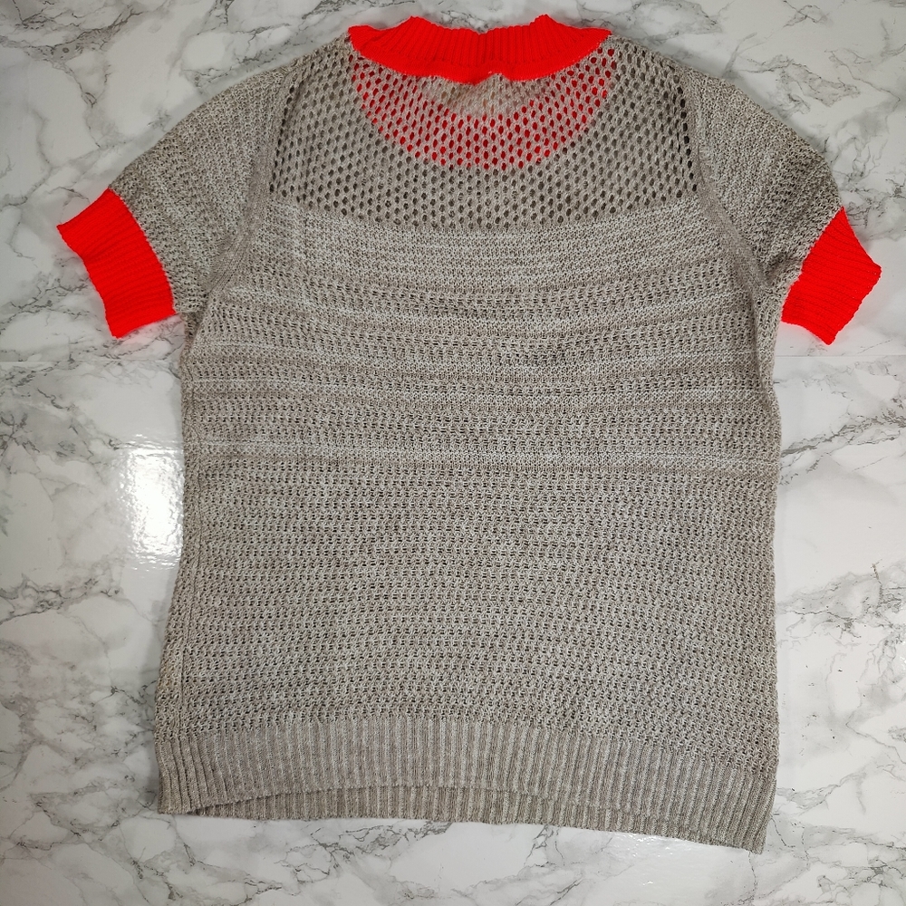 Moth for Anthropologie Tan and Orange Short Sleeve Sweater Size Small - Picture 2 of 7
